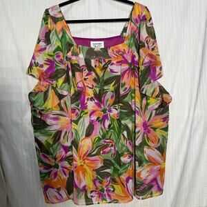 Mainstreet Blues Blouse Women’s Plus Size 4X Flutter Sleeves Tropical Florals